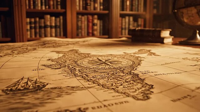 Vintage map of India. Map showing India. Map outline india. Old world map. Sepia-toned illustration. Desk with books background. Paper texture. Geographic illustration.