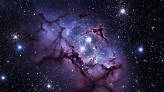 A dramatic, deep space cosmic void featuring slow, dark purple and blue nebulous dust swirling infinitely in a seamless loop fantasy, epic, darkness