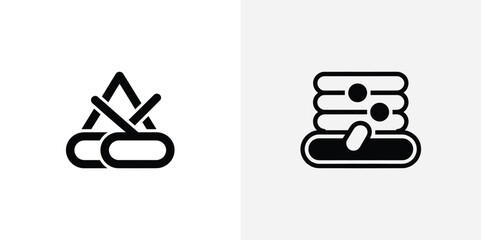 Black and white of a link and a stack of books with a bookmark