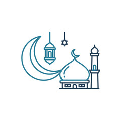 Obraz premium Islamic Crescent Moon and Mosque Icon with Lantern and Star