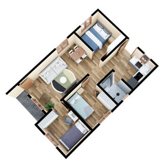 3D Floor plan of a home, 3D illustration. Top View.