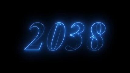 Glowing neon line word of 2038 on planet earth with black background. Concept of new year beginning, happy celebration, festival, new life, growth of business, investment, finance, innovation. 4k 