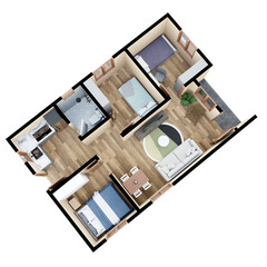 3D Floor plan of a home, 3D illustration. Top View.