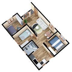 3D Floor plan of a home, 3D illustration. Top View.