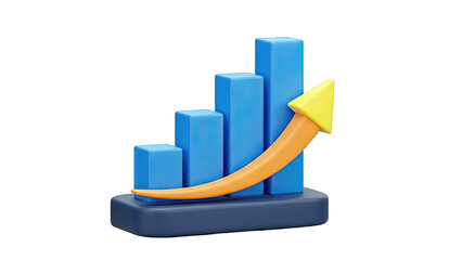 3D Bar Chart with Upward Arrow Icon