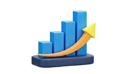 3D Bar Chart with Upward Arrow Icon