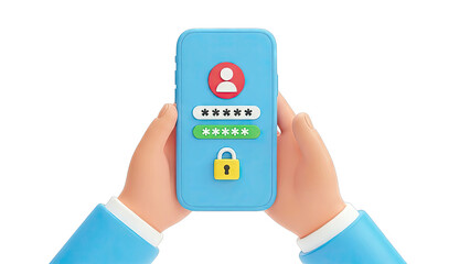 3D Illustration of Smartphone Login Screen with Password Entry