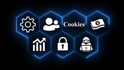 Internet Cookies and Data Privacy Concept with Digital Hexagon Icons for Web Security and User Tracking Analytics - Powered by Adobe