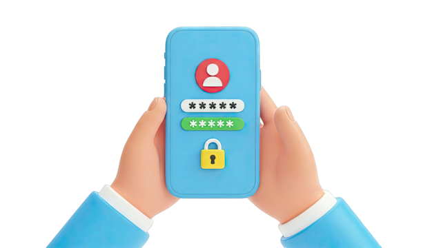 3D Illustration of Smartphone Login Screen with Password Entry - Powered by Adobe