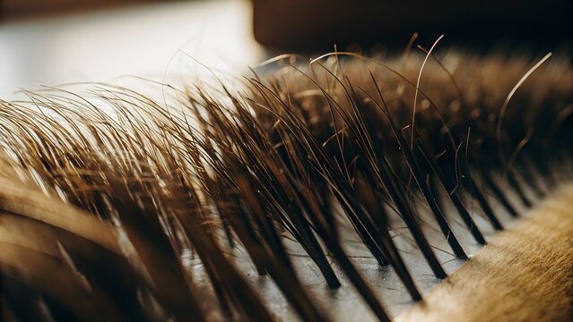 Flyaway Hairs in Side Light. Extreme close-up of hairline with tiny flyaway hairs caught in side light&mdash;natural beauty and human realism.