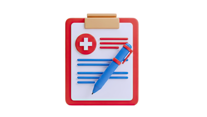3D Medical Clipboard with Pen and Cross Icon