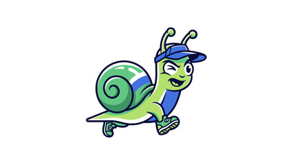 Cartoon Snail Character Wearing a Blue Cap and Running Shoes. © choirul