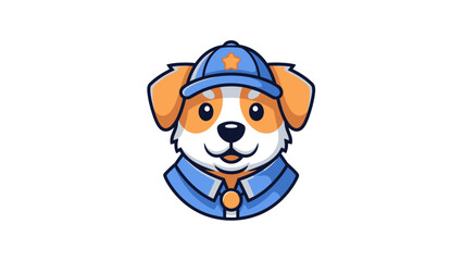 Cute cartoon dog wearing a blue uniform and cap.