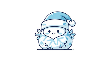 Cute Snowman Character Wearing Santa Hat Festive Winter Illustration.