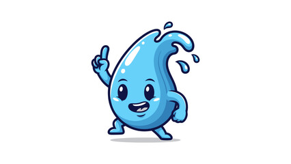 Cute Water Drop Character Waving and Pointing Up.