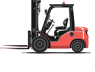 Red industrial forklift truck side view isolated on white background warehouse logistics material handling vector illustration for commercial industry use