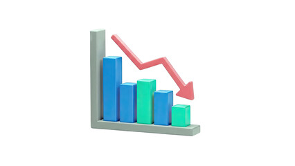 3D Bar Chart Showing Downward Trend with Red Arrow