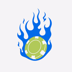 Vector illustration of a poker chip on fire. Dynamic and energetic design, perfect for casino, poker, and gambling projects.