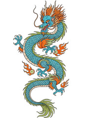 Fototapeta premium Colorful Oriental Dragon Vector Illustration in Traditional Asian Style