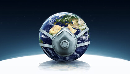 Earth wearing a protective respirator mask during global pandemic.