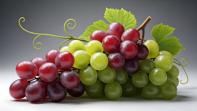 A vibrant cluster of grapes with green and red fruit hanging from a vine - Powered by Adobe