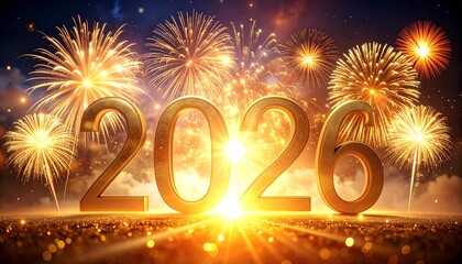 Holiday background for New Year with fireworks. Abstract colored firework background with free space for text. Collection of firework and light glow special effect. Happy new year. 2026