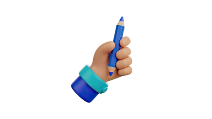 3D Cartoon Hand Holding Blue Pencil with Bracelet