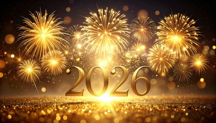 Holiday background for New Year with fireworks. Abstract colored firework background with free space for text. Collection of firework and light glow special effect. Happy new year. 2026