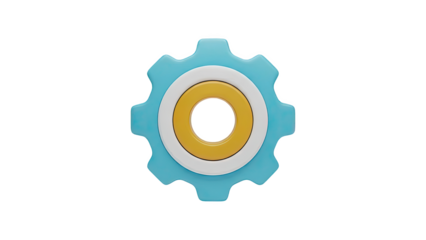 3D Blue Gear Icon with Yellow and White Rings