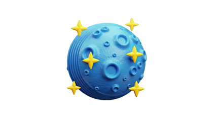 3D Blue Planet with Yellow Stars