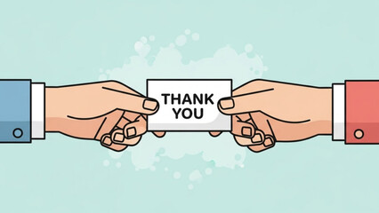 Two hands exchanging a Thank You card representing gratitude and appreciation in business or personal interactions flat vector illustration