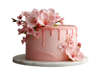a pink cake with pink flowers on top