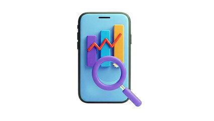 3D Mobile Phone with Financial Chart and Magnifying Glass