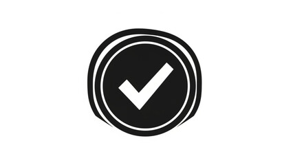Black checkmark icon inside concentric circles representing confirmation or success isolated on a white background