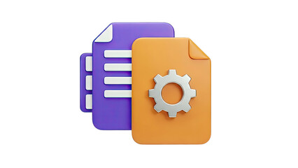 3D Icon of Documents with a Gear