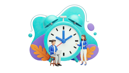 3D Illustration of Business People and Alarm Clock