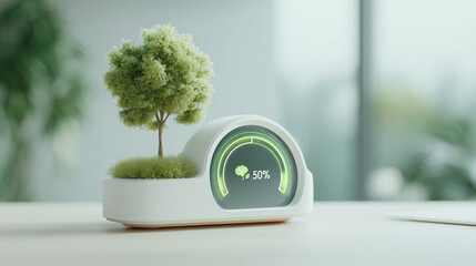 Front facing dashboard displaying green energy efficiency gauge