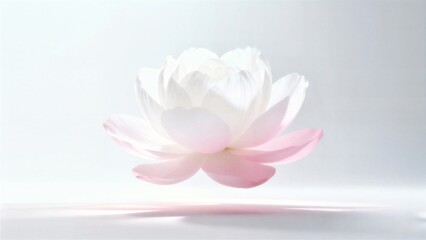 3D Rendered White and Pink Lotus Flower with Subtle Shadow