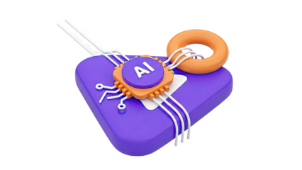 3D AI Chip Icon with Circuitry