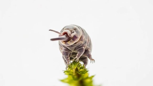 Extreme Close-up of a Tardigrade Water Bear on Moss Microscopic Creature.