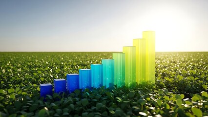 Colorful bar graph in green field with blue and yellow bars