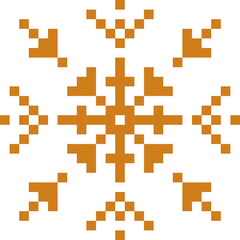 Cute pixel art snowflake pattern on transparent background. Decorative geometric winter design with a retro 8-bit style. Perfect for Christmas and winter backgrounds, digital paper, posters
