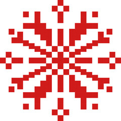 Cute pixel art snowflake pattern on transparent background. Decorative geometric winter design with a retro 8-bit style. Perfect for Christmas and winter backgrounds, digital paper, posters