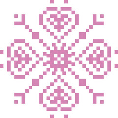 Cute pixel art snowflake pattern on transparent background. Decorative geometric winter design with a retro 8-bit style. Perfect for Christmas and winter backgrounds, digital paper, posters
