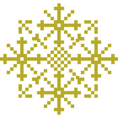 Cute pixel art snowflake pattern on transparent background. Decorative geometric winter design with a retro 8-bit style. Perfect for Christmas and winter backgrounds, digital paper, posters