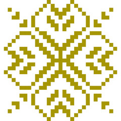 Cute pixel art snowflake pattern on transparent background. Decorative geometric winter design with a retro 8-bit style. Perfect for Christmas and winter backgrounds, digital paper, posters