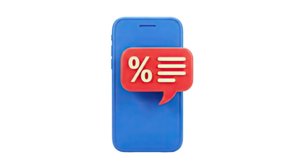 3D Illustration of Smartphone with Percentage and Message Icon