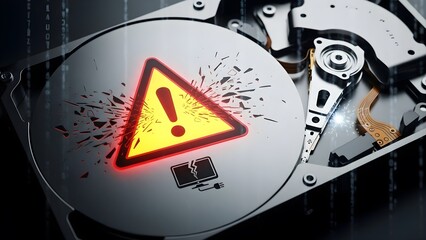 Warning Symbol on Hard Drive Representing Data Loss and System Failure