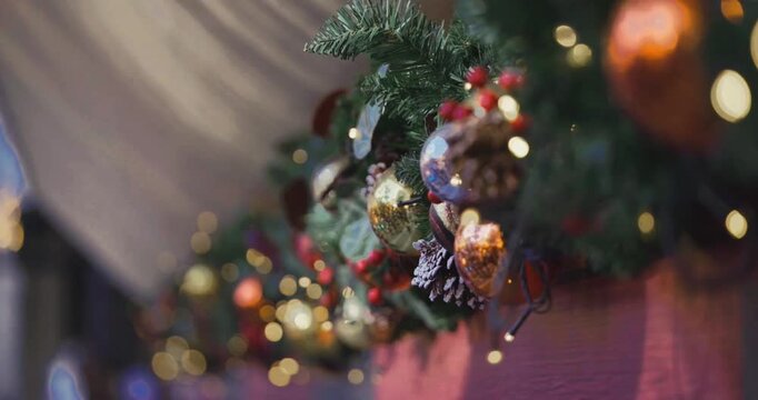 Christmas decorations in one-point perspective with lake reflection