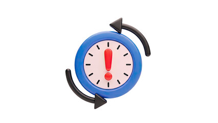 3D Icon of a Clock with Exclamation Mark and Arrows